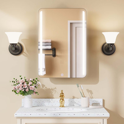 Rectangle Recessed or Surface Medicine Cabinet with Storage and Magnifying Mirror, Led Vanity Mirror Cabinet for Bathroom,Bathroom Mirror with Ajustable Shelf