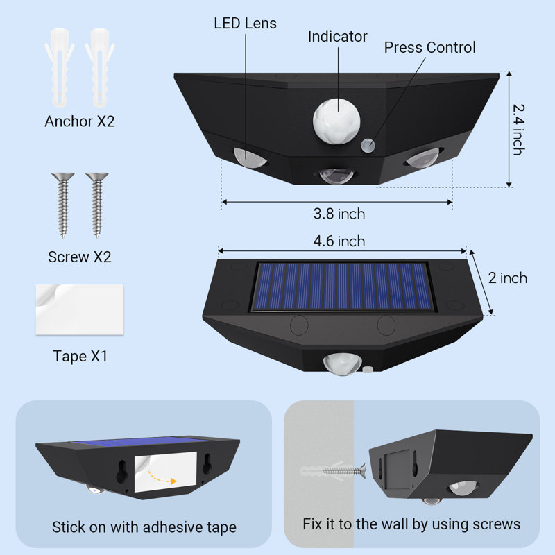 Solar Fence Lights 12 Pack, Motion Sensor Outdoor Light with 3-Sided Lighting, 50 Lumens Solar Lights Outdoor Waterproof with 6000K/3000K Mode for Fence/Deck/Patio/Pool
