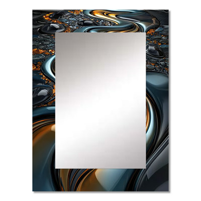 Swirl Abstract In Gold And Black Tones III - Abstract Painting Large Wall Mirror, Gold Unique Mirror, Printed Metal Art