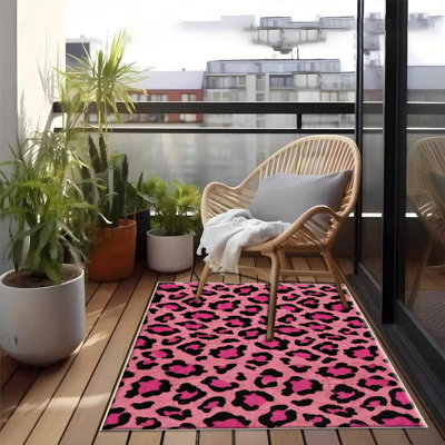 Tapis rose à imprimé léopard, doux et léger, adapté à toutes les saisons, facile à entretenir et facile à nettoyer, tapis de tapis lavable à la machine, convient au salon, à la chambre à coucher, à la salle à manger, au balcon, au couloir, au décor de la chambre, à la maison, à l'extérieur Décoration