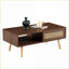Table basse en noyer PE en rotin avec rangement pour porte coulissante, facile à nettoyer et amp; Pieds robustes en bois massif-163299087