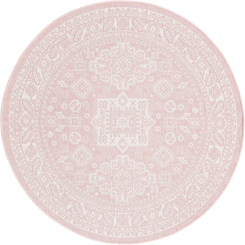 Tapis d'extérieur Chand couleur rose, Rond 5 pi 3 po