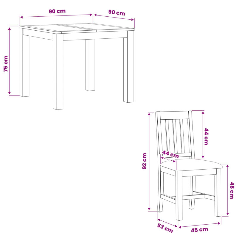 Solid Oak Dining Set, Grey, 3