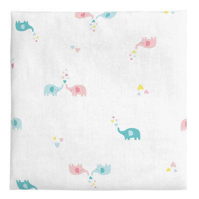 Drap-housse pour lit de bébé pour lit de bébé à 100% en satin de coton éléphant and hearts