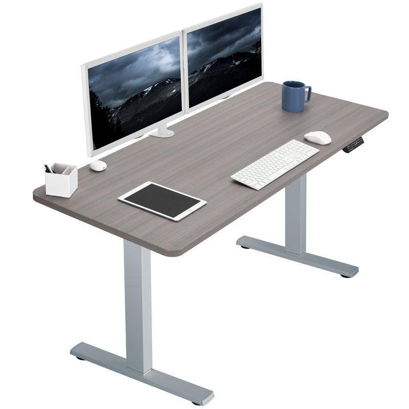 VIVO Single Motor Electric Desk with Push Button Memory Controller, Dark Gray/Gray, 48.5" H x 60" W x 24" D