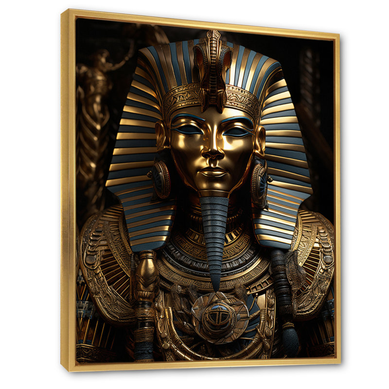Égypte, pharaon doré sur toile, H 32 po x l 24 po x P 1 po, Cadre flottant doré