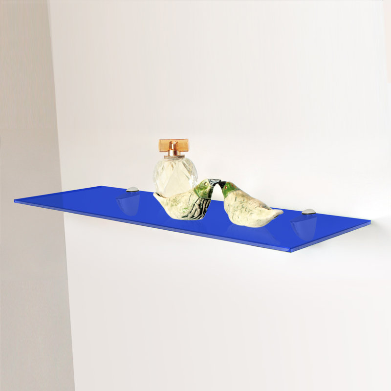 Glass Accent Shelf with Adjustable Shelves, 0.38" H x 18" W x 6" D, Blue