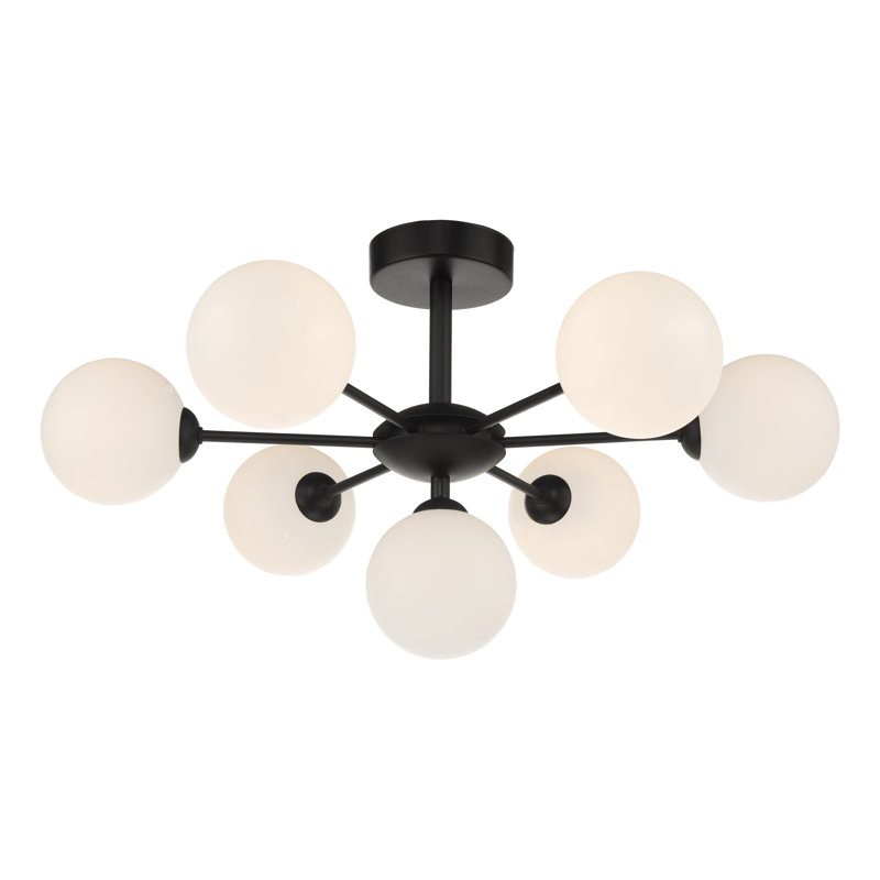 COHEN 7LT SEMI FLUSH GLS, 27" H x 54" W x 54" D, Matt Black/Beige