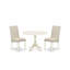 L'ensemble de table de cuisine 3 pièces pour petits espaces comprend une table de salle à manger ronde avec Dropleaf et 2 chaises rembourrées en lin crème, blanc lin-1694981896-1694981901-1694981900