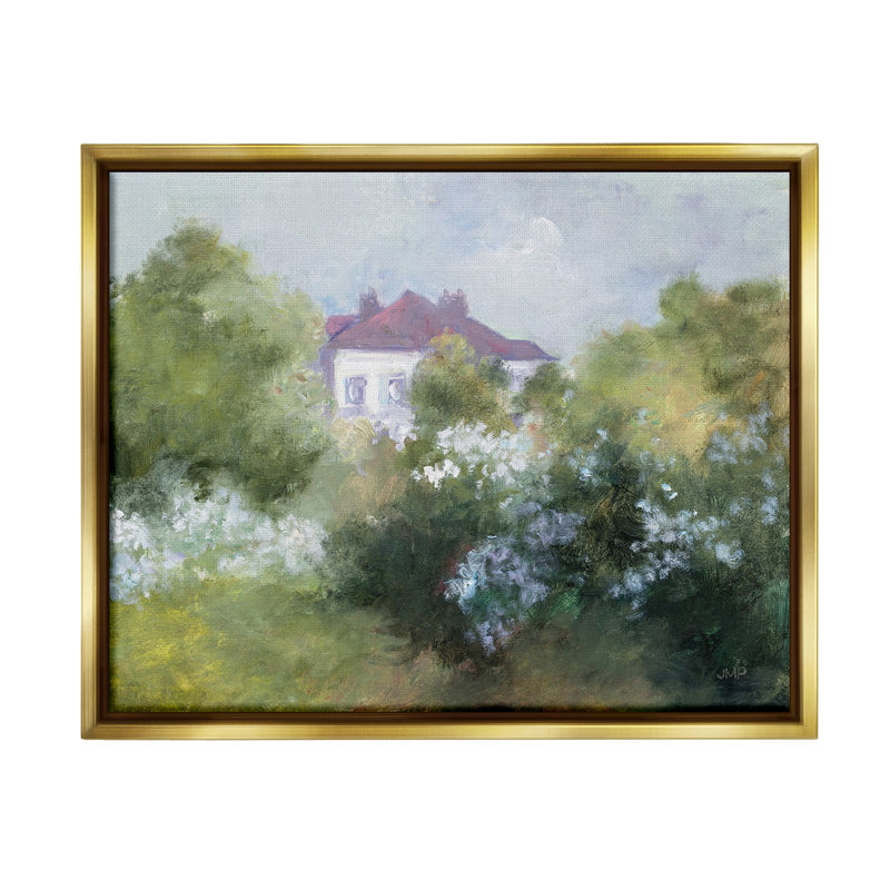 «Garden Cottage Villa Floater Frame» par Julia Purinton sur toile, Cadre flottant métallique doré, H 17 po x l 21 po