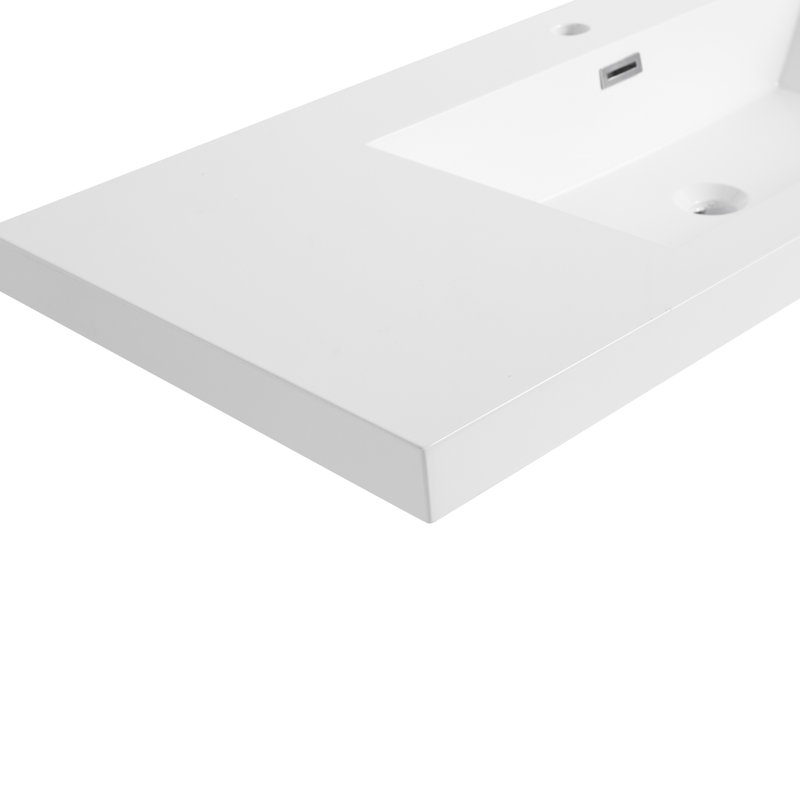 48" Resin Bathroom Sink In Gloss White, 7.2 In. High, 19.34 Wide, 46.68 Deep, Long-Lasting & Attractive White Sink, Robust Contemporary