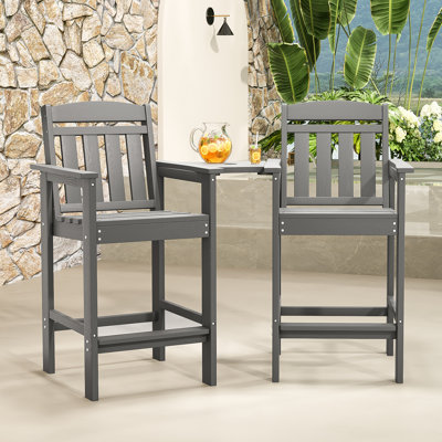 High Quality HDPE Adirondack Patio Bar Stool Arm Chair Set with Central Table by Lark Manor