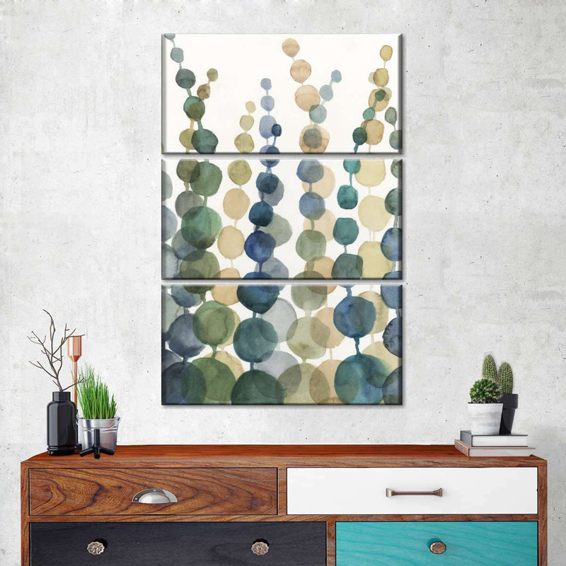 Ensemble de 3 pièces abstraites géométriques à pompons botaniques I sur toile, H 38 po x l 24 po x P 1,25 po