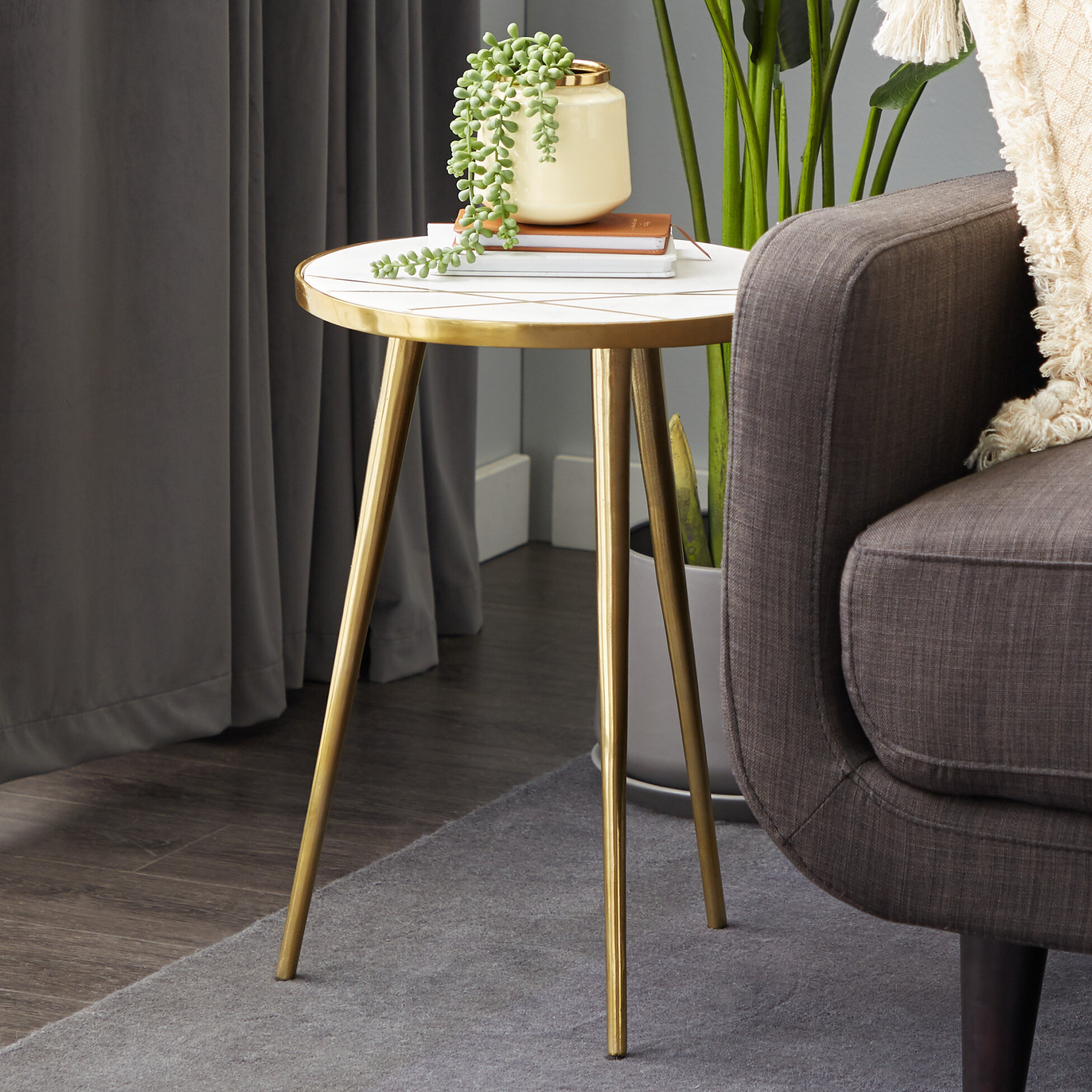 Everly Quinn Esters Marble Top 3 Legs End Table & Reviews | Wayfair