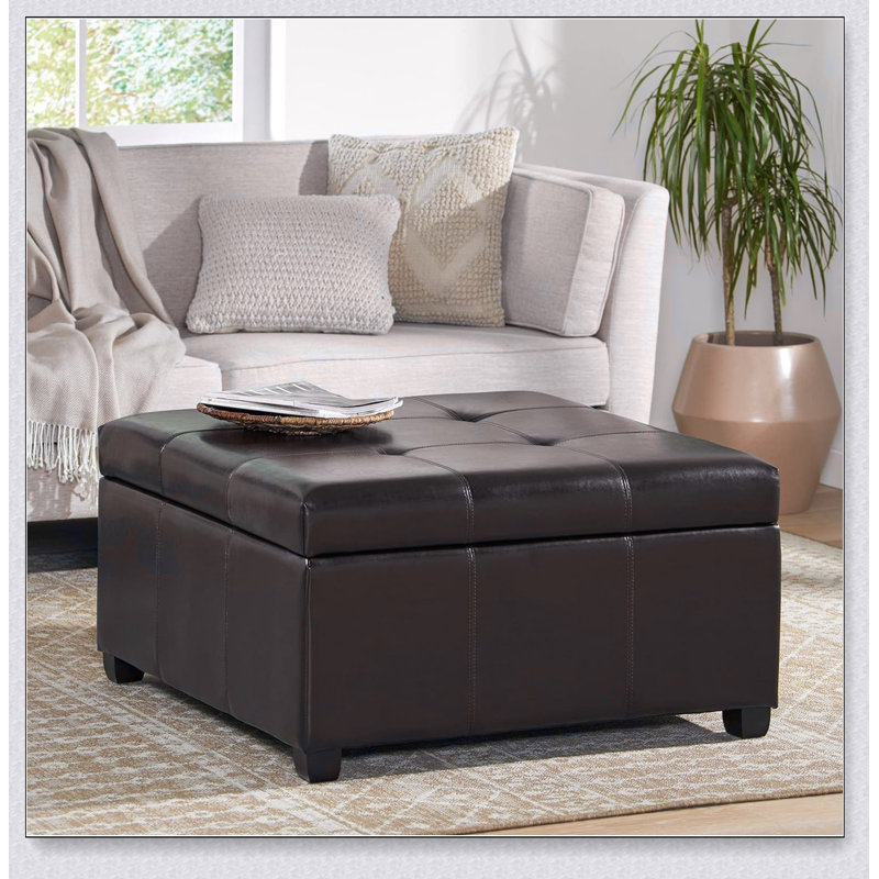 Repose-pieds rectangulaire capitonné en cuir