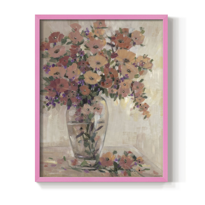 «Flower Décoration II», reproduction encadrée - bois massif, H 15 po x l 12 po, Rose