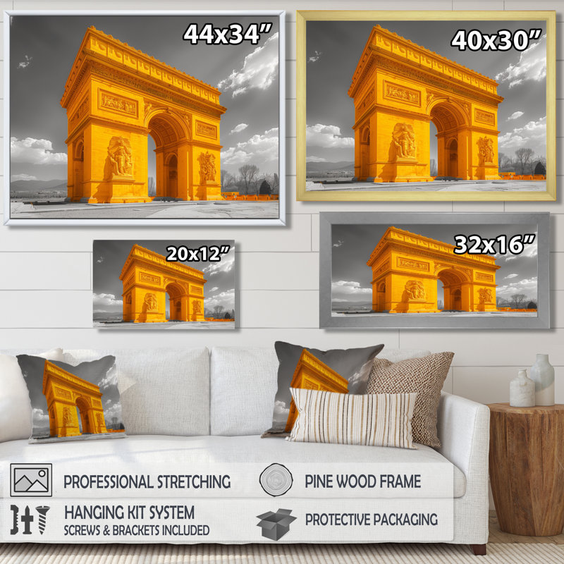 Décoration murale en pierre jaune et gris Monument Arc De Triomphe, H 12 po x l 20 po, Cadre simple noir