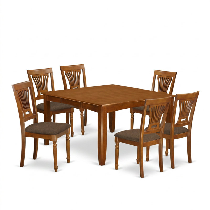 Ensemble de salle à manger carré marron selle 7 pièces avec rallonge papillon de 45,7 cm et 6 chaises rembourrées en microfibre