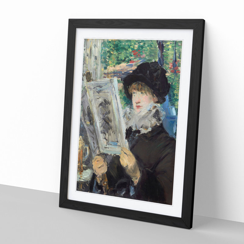 Woman Reading by Edouard Manet - Picture Frame Painting, 36cm H x 27cm W x 2cm D, Black Framed