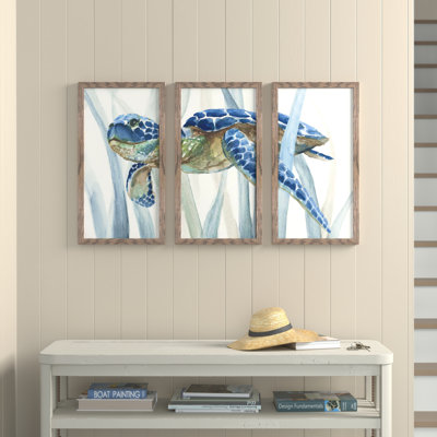 "Turtle In Seagrass II" 3-Piece Print on Acrylic by Nan