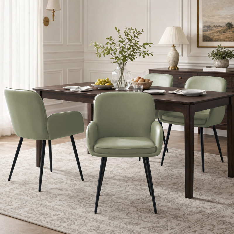 Chaises de salle à manger rembourrées en similicuir avec pieds en métal (ensemble de 4), 4, Similicuir vert
