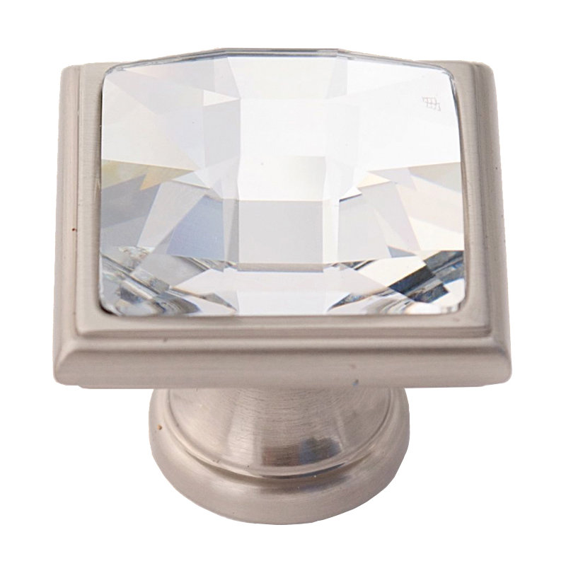 Swarovski Crystal Square Knob, Satin Nickel