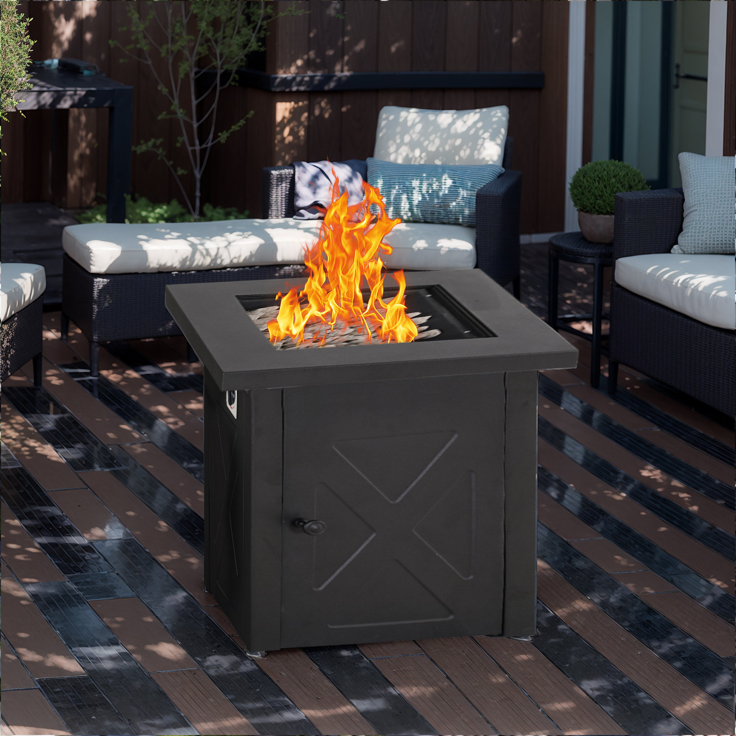Latitude Run® Propane Fire Pit Table, 28 Inch Square Outdoor Gas Fire
