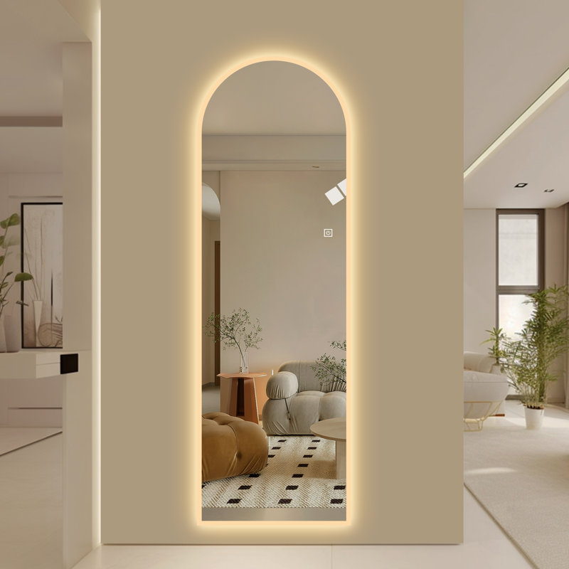 Miroir mural DEL pleine longueur avec arche symétrique, bordure en verre givré et éclairage à température de couleur à intensité variable 3