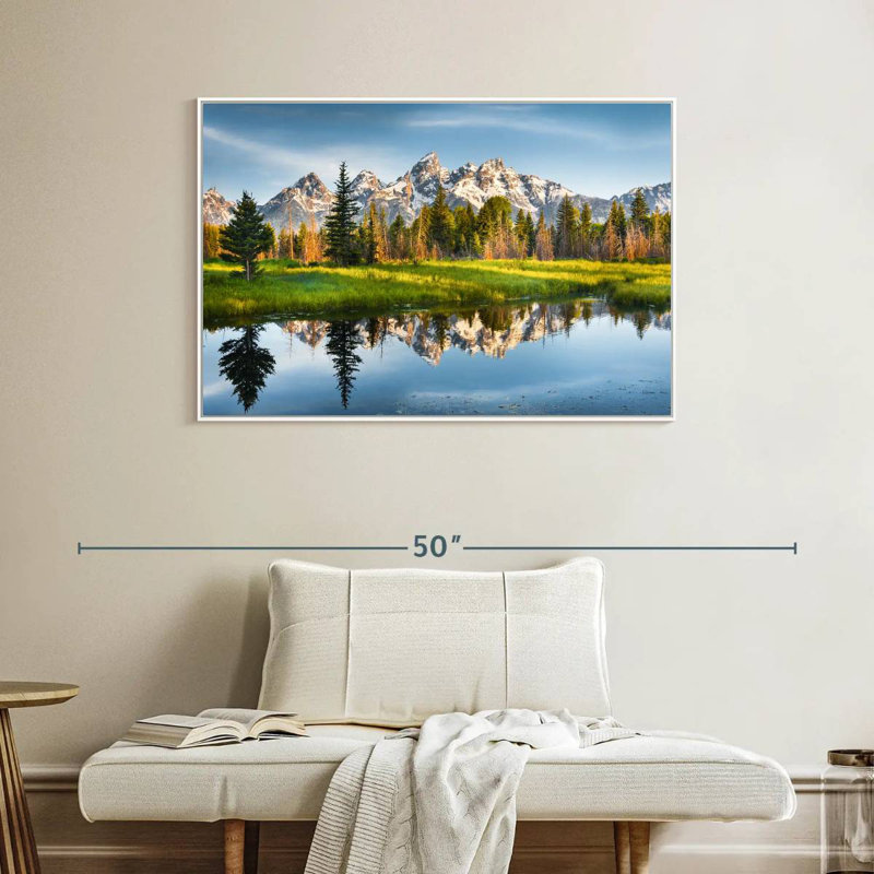 Grand Teton Reflection, Cadre flottant blanc, 40 po x 27 po