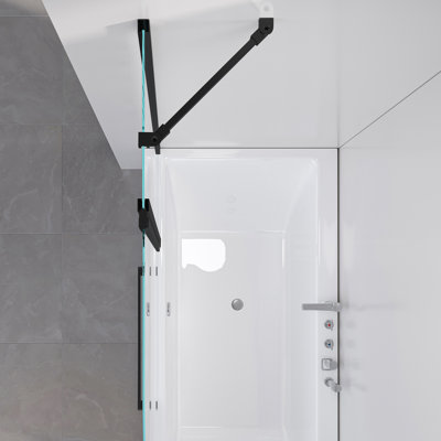 Portes de douche pliantes sans cadre pour baignoire, porte en verre trempé de 1/4 po (6 mm) d'épaisseur, porte de baignoire pivotante pour salle de bain L 43 po x H 58 po - Noir mat