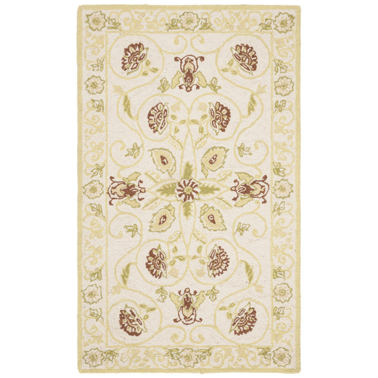 Horsten Floral Hand Hooked Wool Ivory/Green Area Rug