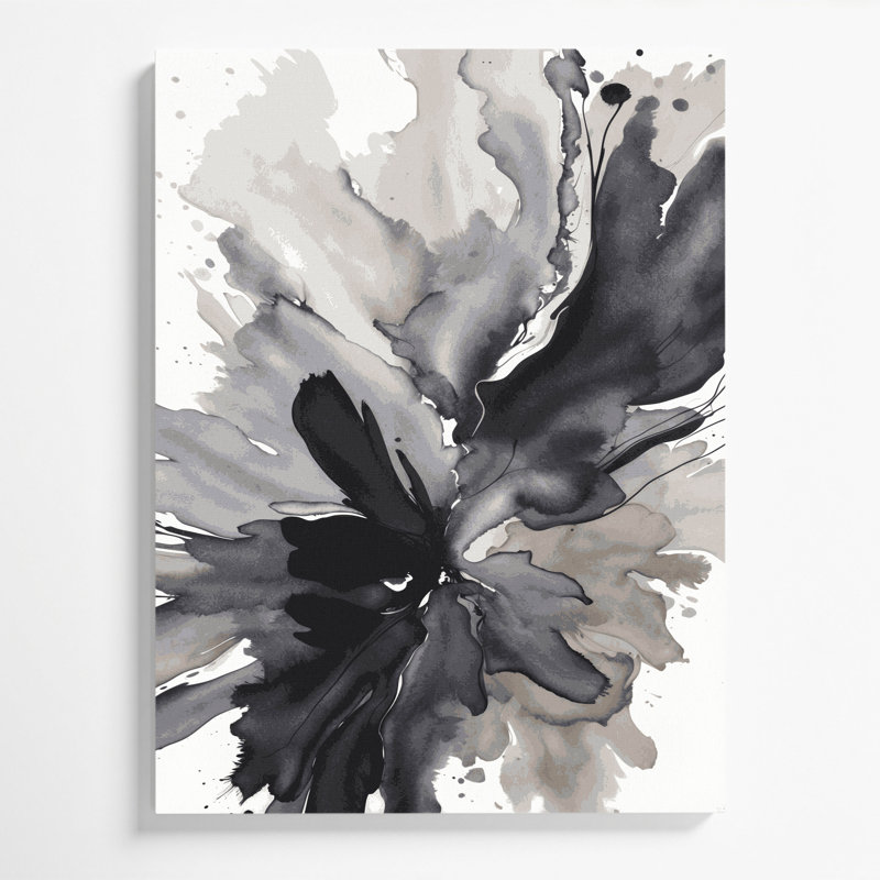 Aquarelle sur toile grise abstraite, H 20 po x l 30 po
