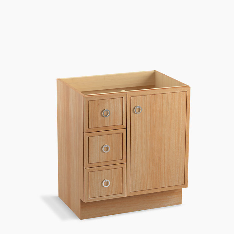 Jacquard 30" Vanity Base Only with Toe Kick, 1 Door and 3 Drawers on Left, Chêne blanc kaki