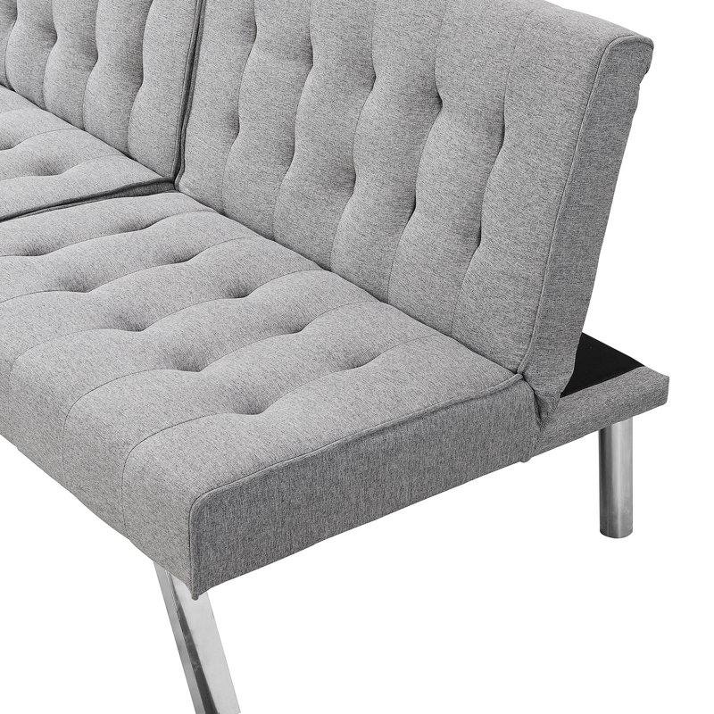 Canapé-lit futon convertible en bois, Tissu gris