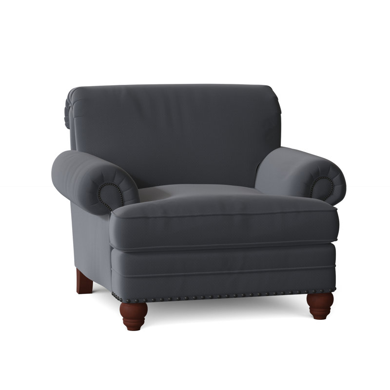 Spratt Armchair, Craftwood 23 Navy Performance Chenille, Pecan, Light Brass