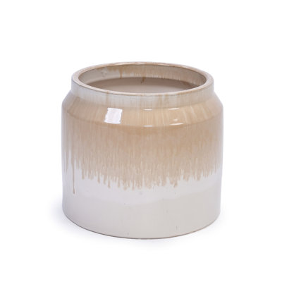 Of 2 Gradient Ceramic Flowerpots, Ideal For Small Flowers, White Brown Color, All - Weather Planters With Design, Brown, Frost Proof, Windowsill Placement
