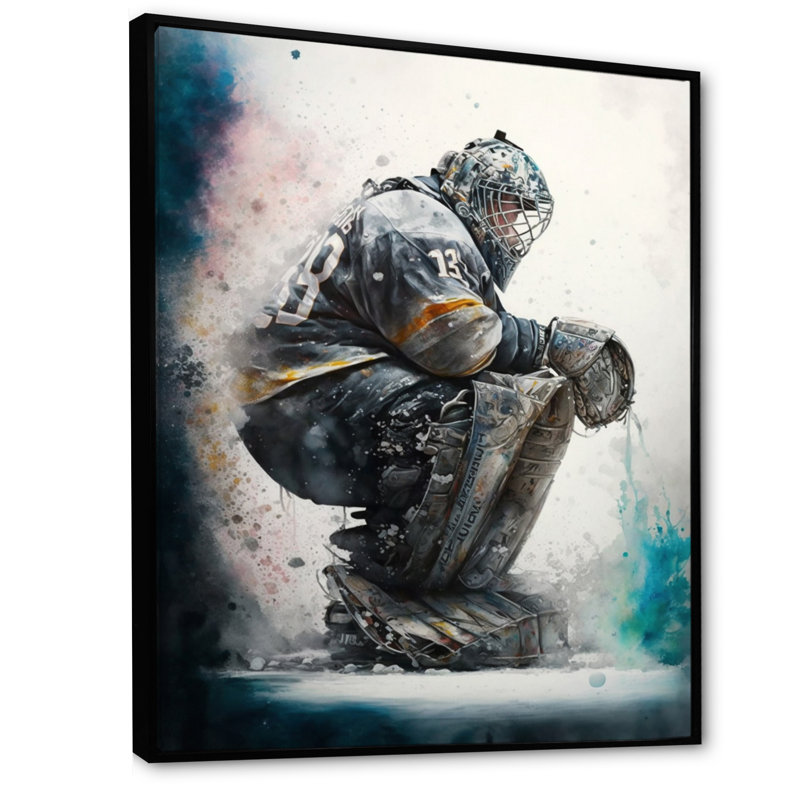 Hockey Gardien I - Impression sur toile, H 40 po x l 30 po x P 1,5 po, Toile avec cadre flottant noir