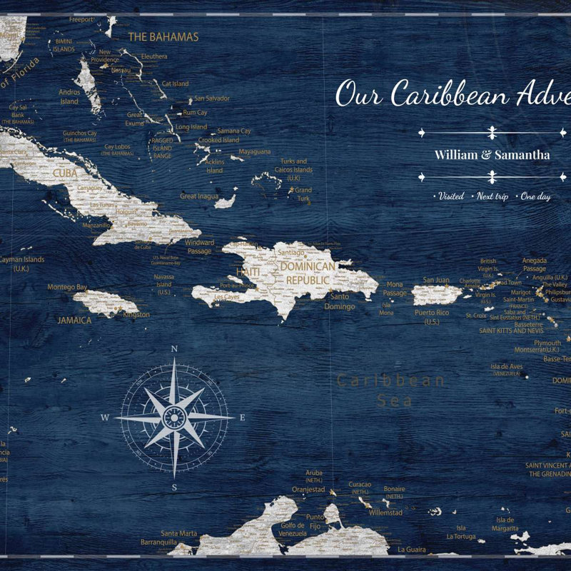 Carte caribéenne personnalisée en pin III, H 16 po x l 24 po, Oui
