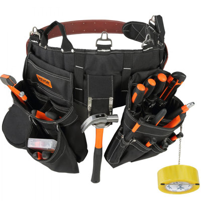 Ceinture à outils, 32 poches, s'ajuste de 32 à 54 pouces, sac à outils en nylon robuste, sac à outils amovible pour électricien, charpentier, homme à tout faire, menuisier, construction, encadreur, noir