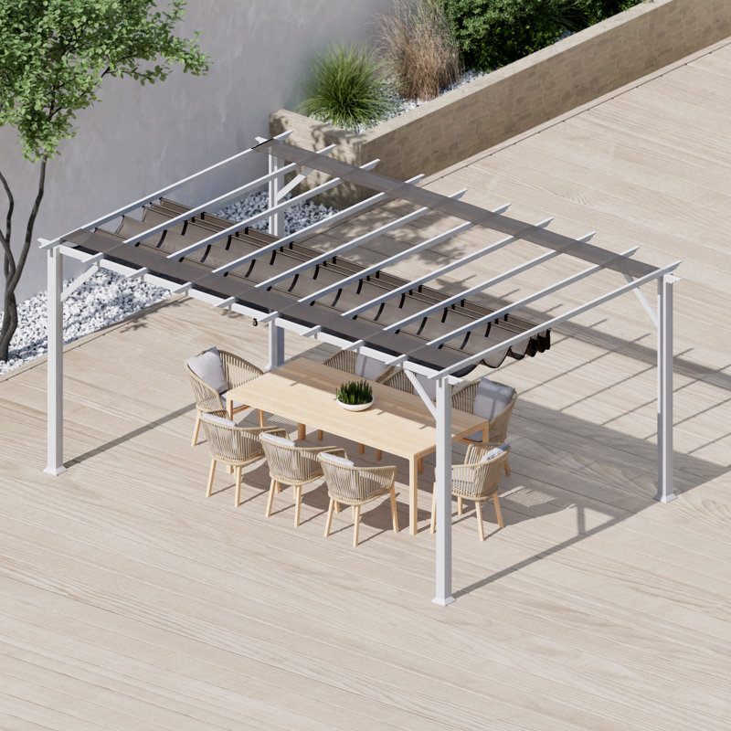 Florence  Aluminum Pergola in Powder-Coated Finish with Adjustable Canopy, Cocoa, 11'x16'