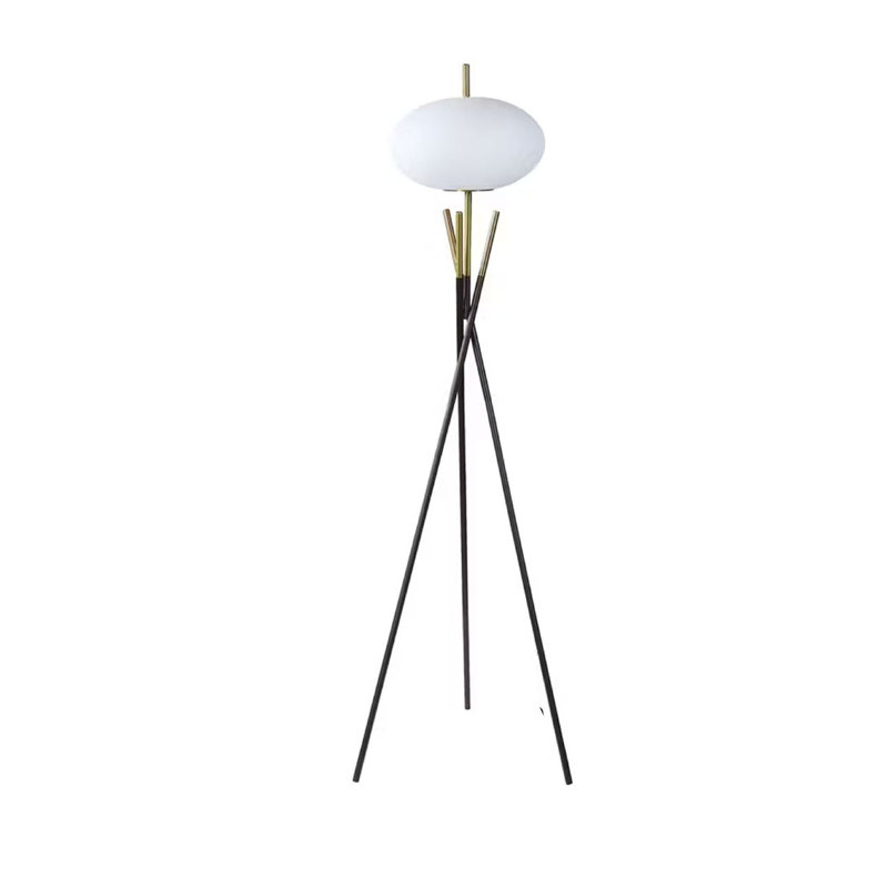 Azy Floor Lamp, Frosted White Shade, Tripod Base, Black Gold, 64 Inch