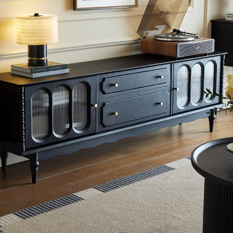 Retro design solid wood TV cabinet, Black