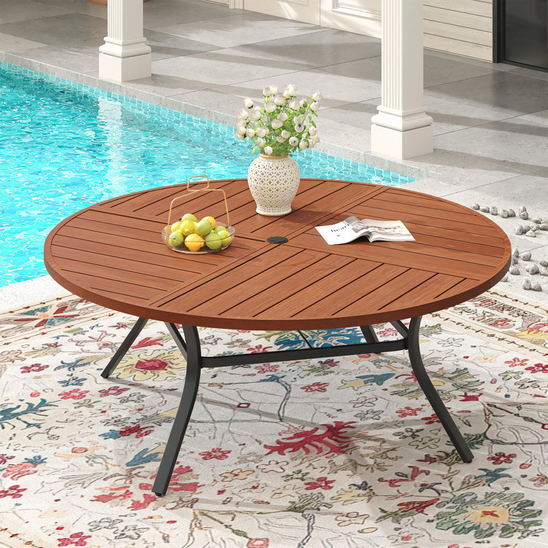 Table de salle à manger d'extérieur, Noyer / noir, H 28,3 po x L 59,8 po x l 59,8 po