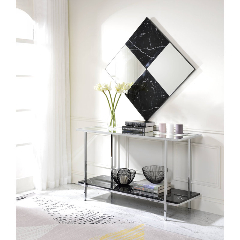Randall Mirrored Console Table with Faux Marble Shelf