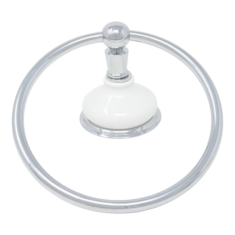 Anneau porte-serviettes mural en porcelaine Columbia, laiton massif et quincaillerie de fixation par Strom Living, Chrome