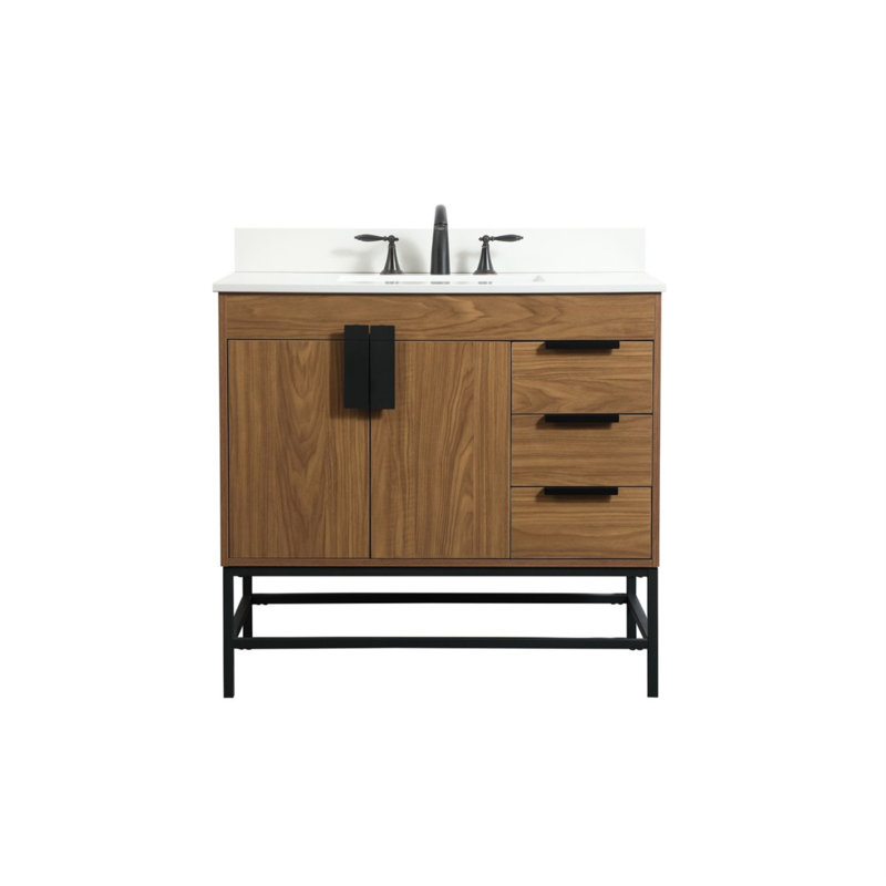 Eugene 36'' Single Bathroom Vanity with Engineered Marble Top, Walnut Brown