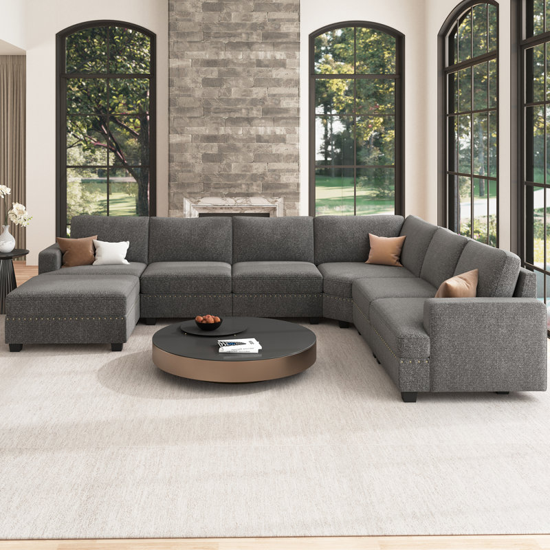 Canapé modulaire en velours côtelé Anureet Maureece, Polyester gris clair