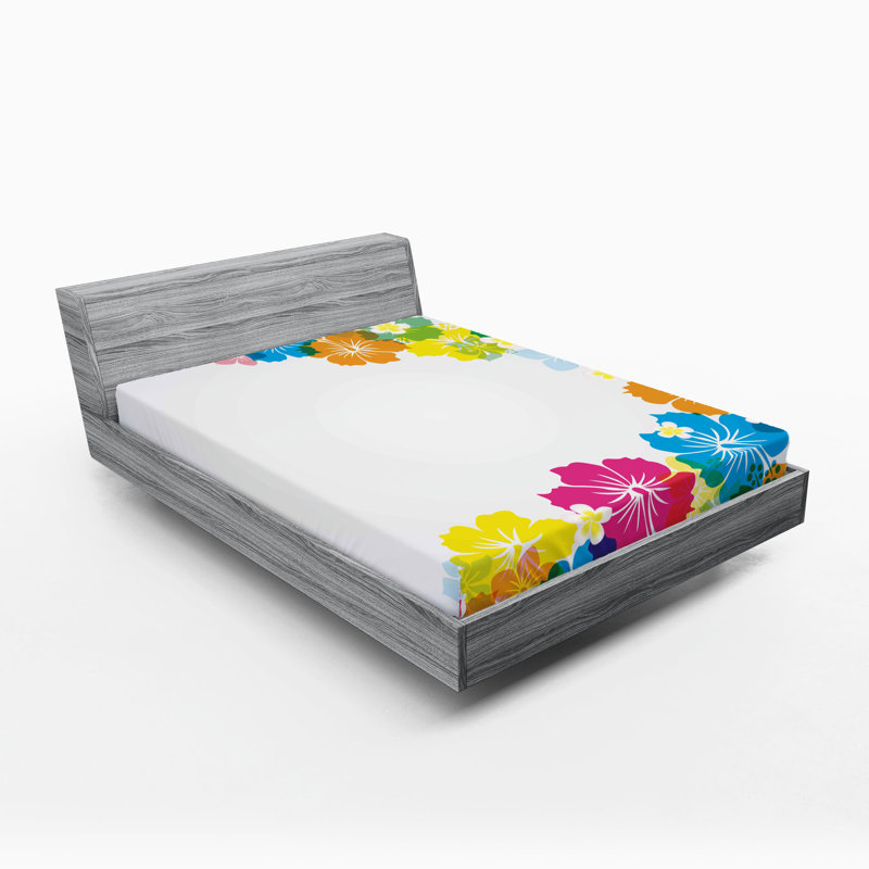 Ambesonne Luau Fitted Sheet 2-Pack Polynesian Spring Aloha Multicolor, Queen Fitted Sheet