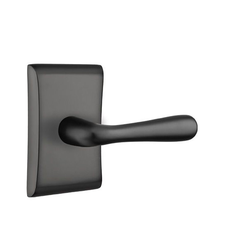 Basel Round Privacy (Bed & Bath) Door Lever with Rectangle Rosette, Right, Flat Black