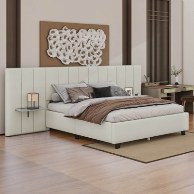 Upholstered Platform Bed with Big Headboard